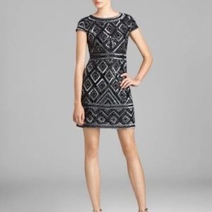 Adrianna papell Sequin beaded cap Sleeve dress